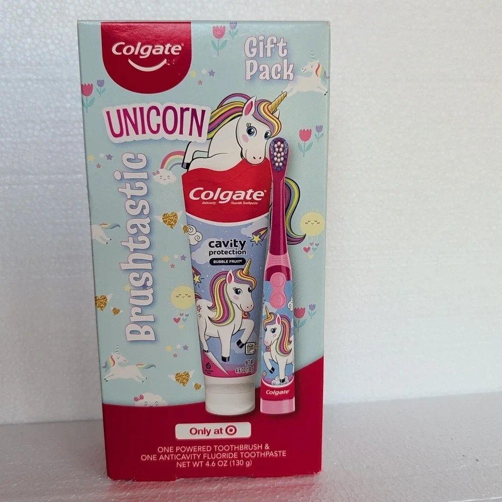 NIB Colgate Unicorn Brushtastic Kids Electric Toothbrush Gift Set Toothpaste FUN